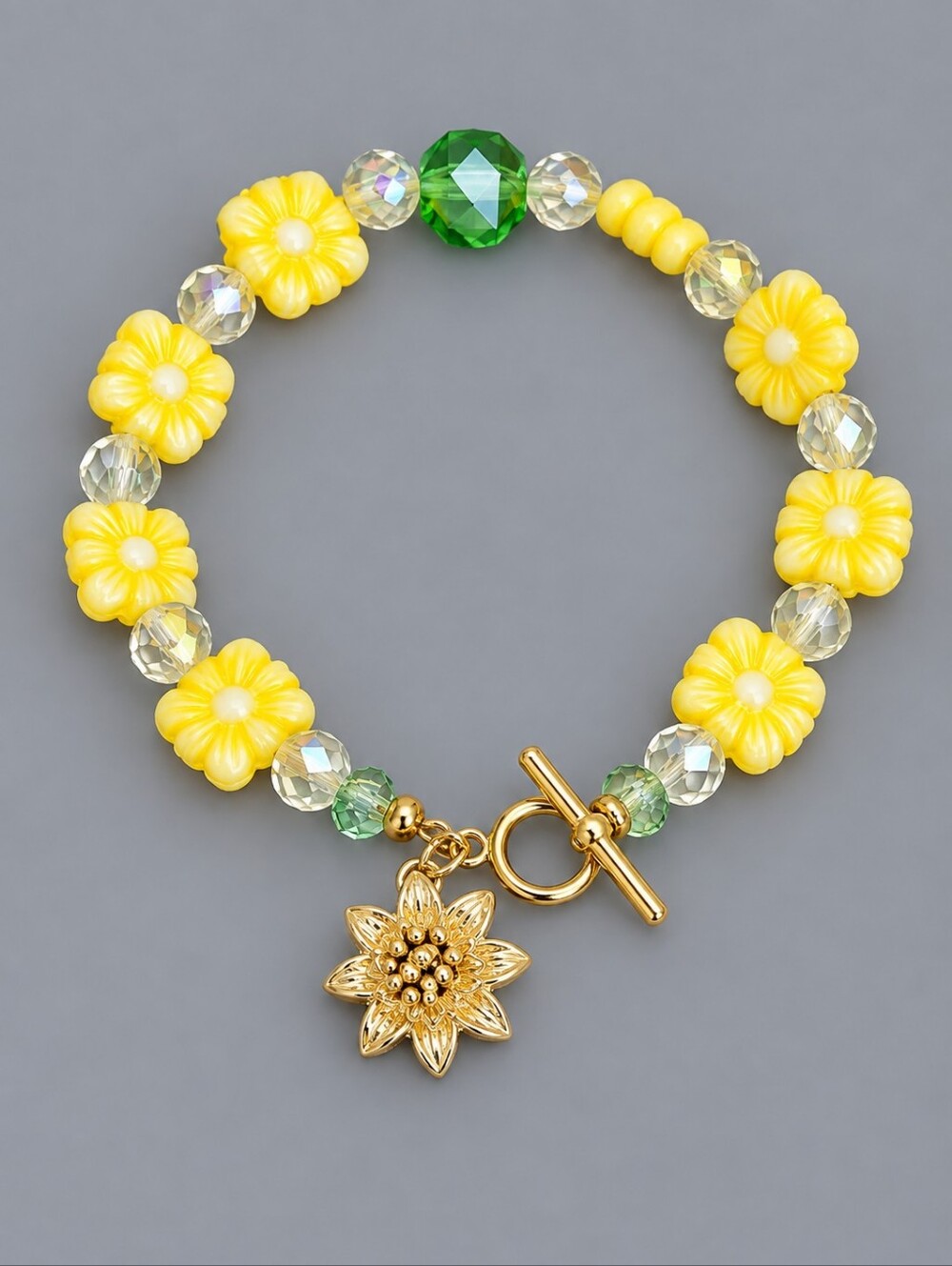 HANDMADE Canary Yellow Czech Glass Crystal Bead Easter Bracelet
